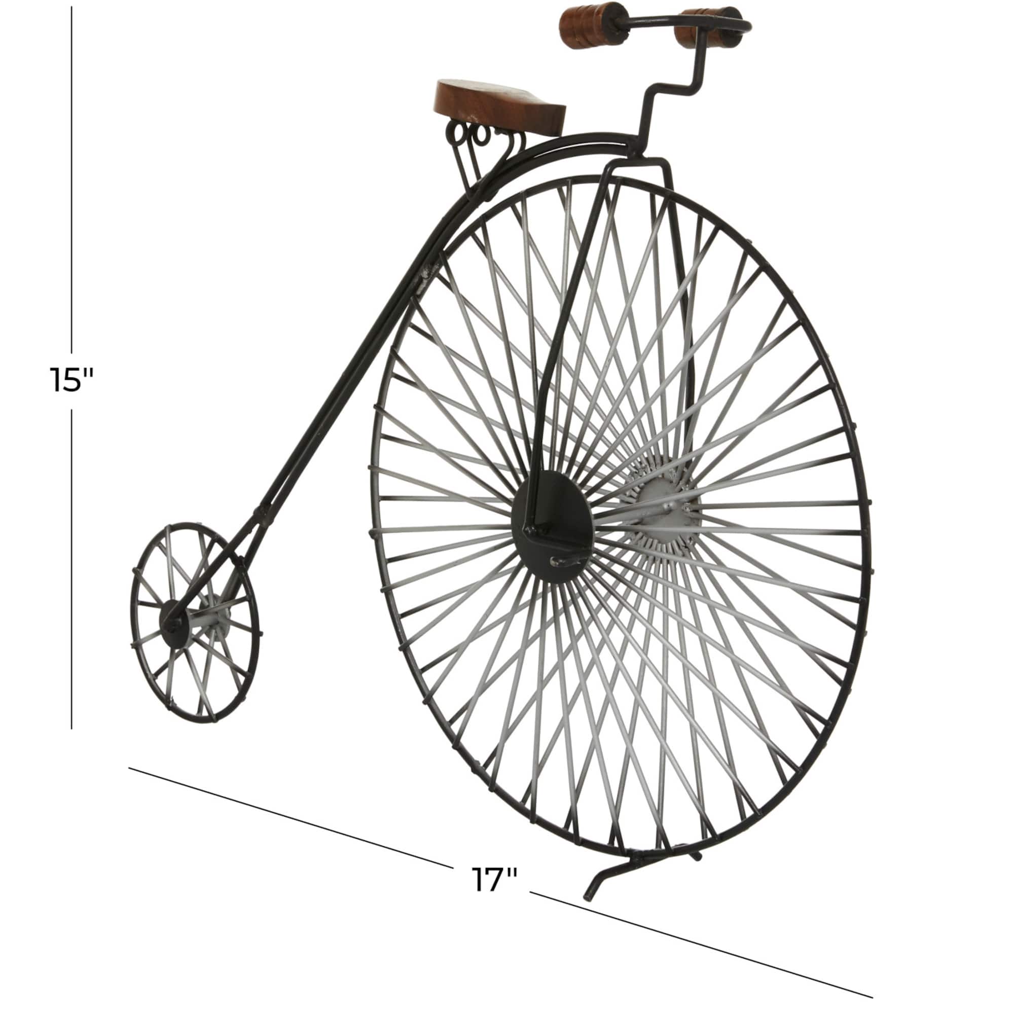 17" Industrial Black Metal Big Wheel Bicycle Sculpture
